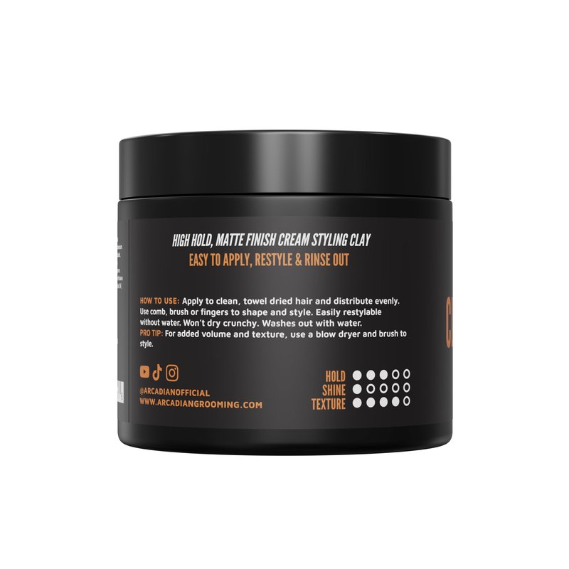 Arcadian Grooming Clay Pomade for Men – Vegan Matte Finish, Strong High Hold, 4oz