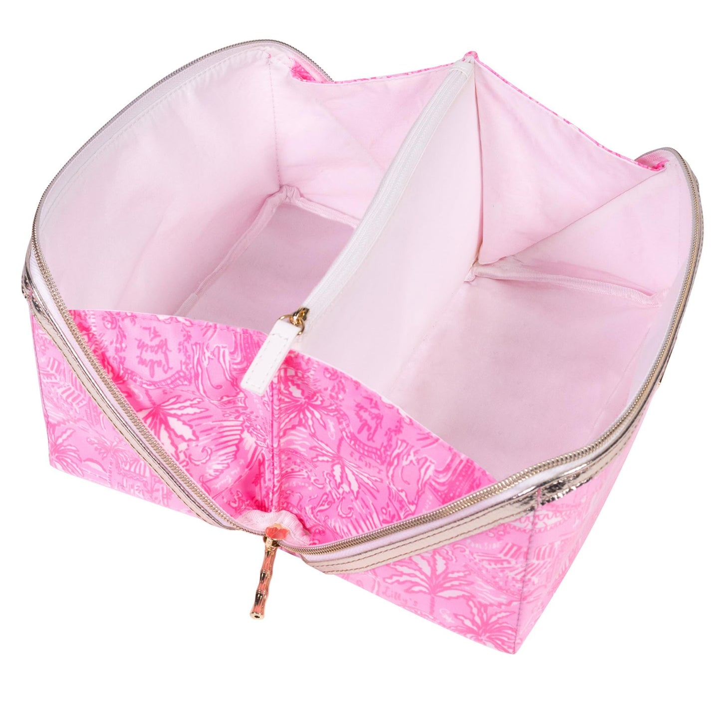 Lilly Pulitzer Travel Cosmetic Case, Lay Flat Zipper Carryall Pouch with Wipeable Lining (Palm Beach Playground)