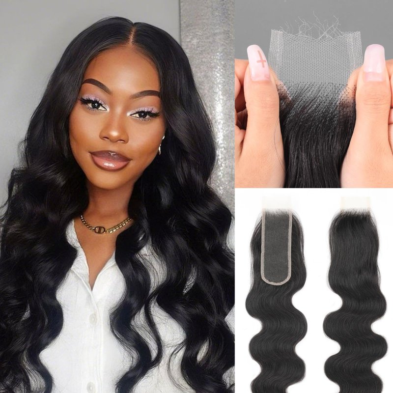 2x6 SKINLIKE Real HD Lace Closure Only 0.095mm Ultra-thin Invisible HD Lace Pre Plucked Single Knot Body Wave Lace Closure Human Hair 18 inch