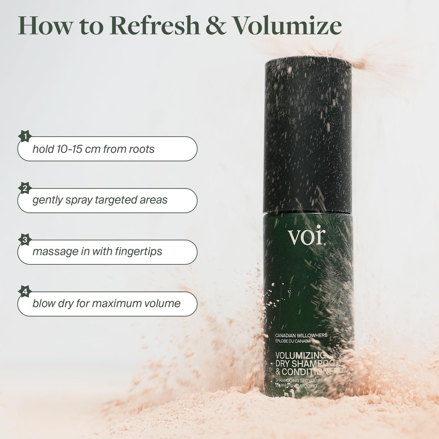 Voir Non-Aerosol Haircare Volumizing Dry Shampoo & Conditioner for Women, Organic Dry Shampoo Powder with Willowherb, Green Tea Extract, Oil-Absorbing, Scalp-Soothing, Travel Size, 0.67 oz