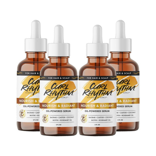 Curl Rhythm Nourish and Radiant Oil-Powered Serum - Nourishing Hair Oil - Non-Greasy Scalp Care - Hair Serum with Biotin for All Curl Types - 4 pc