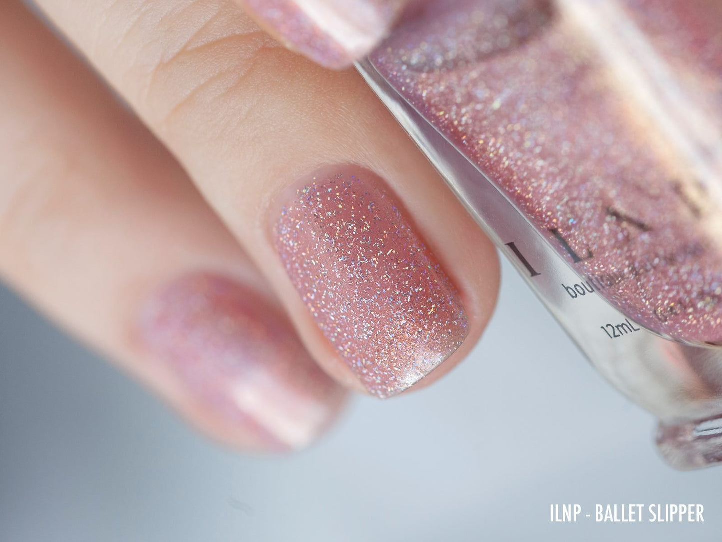ILNP Ballet Slipper - Soft Pink Holographic Nail Polish, Ballet Pink Shimmer Polish, Vegan, Non-Toxic, Cruelty Free
