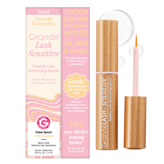 Grande Cosmetics GrandeLASH-Sensitive Peptide Infused Lash Serum for Fuller, Longer-Looking Natural Eyelashes, Enhancing Treatment with Nourishing Botanicals, Cruelty-Free – 6 Week Supply (2mL)