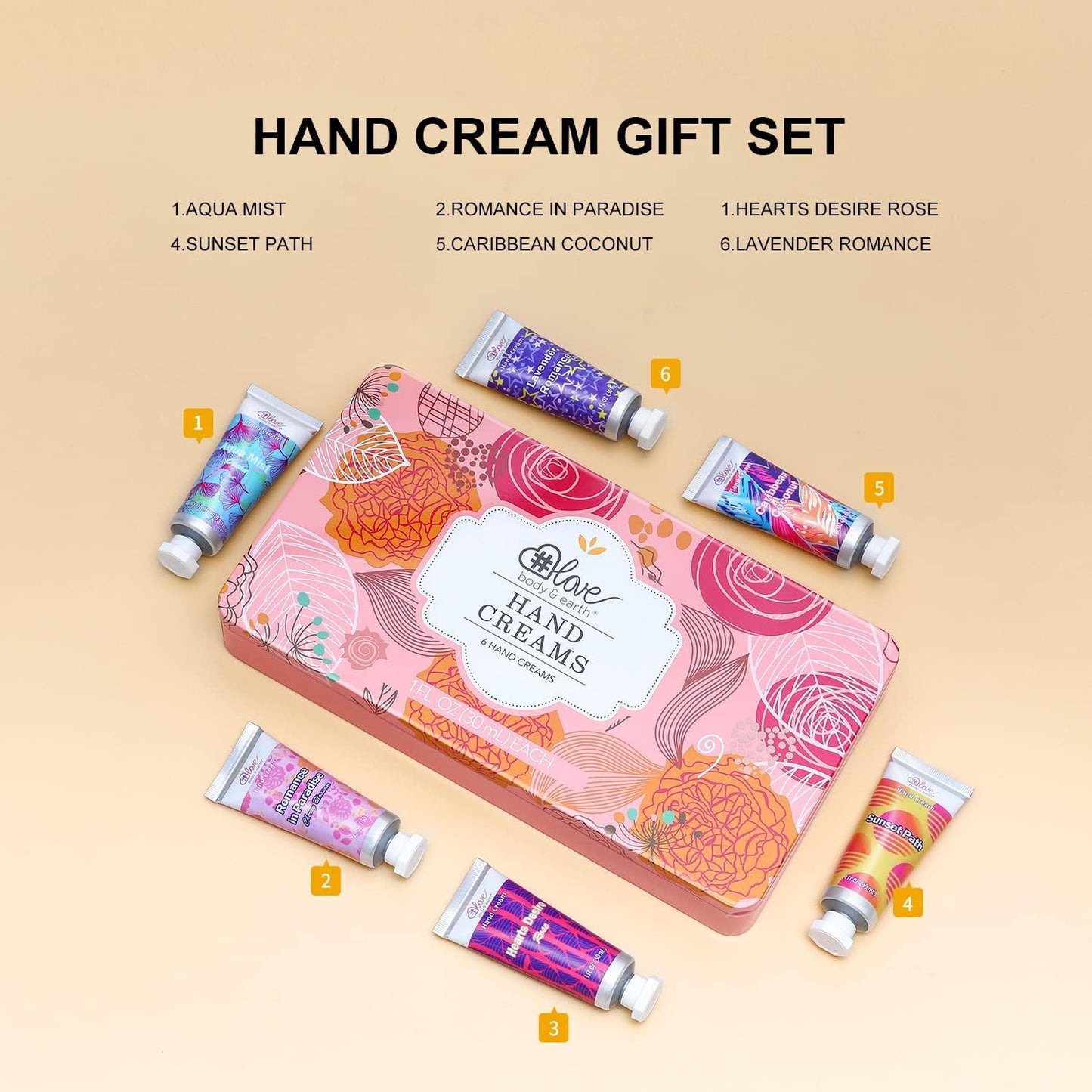 BODY & EARTH # LOVE Hand Cream Hand Lotion Gifts Set for Women, 6-Pack of Hand Cream Travel Size Hand Lotion for Nourishing Dry Hands, Birthday Christmas Gifts for Women