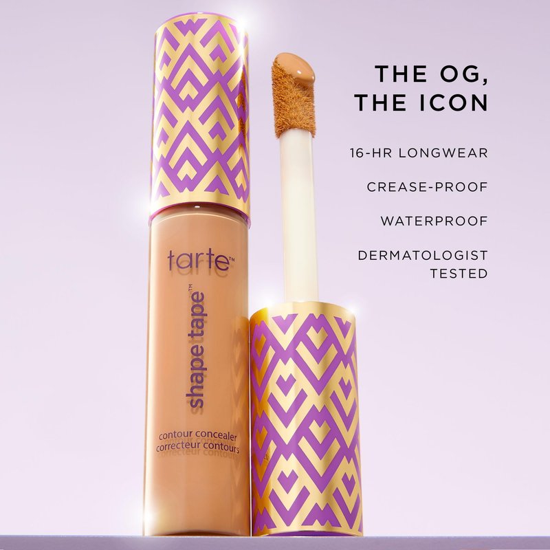 tarte shape tape concealer & brush – Instant Full Coverage for Under Eye, Dark Circles, Redness & Discoloration, Dermatologist-Tested, Vegan, Cruelty-Free, full size, 12N fair neutral