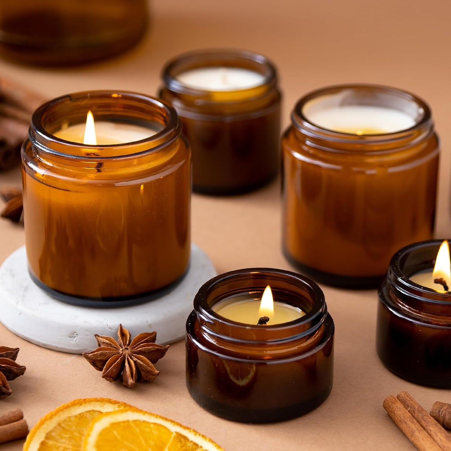 KEYWING 2oz Amber Glass Cosmetic Jars - 35 Pack Round Containers with Black Lids for Creams, Lotions, and Powders