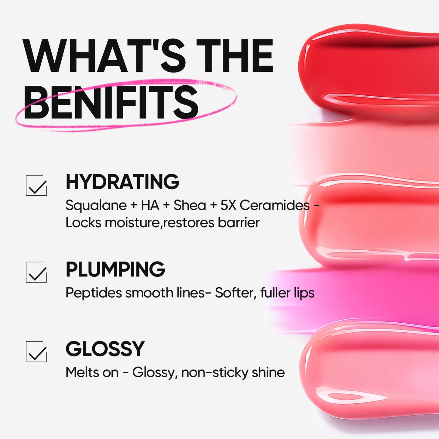 SKINTIFIC Peptide Brightening Lip Serum, Hydrating & Plumping Tinted Lip Gloss, Moisturizing Lip Balm with Polypeptides & Squalane for Glossy Sheer, Smooth Lips(06 Cherry Red)