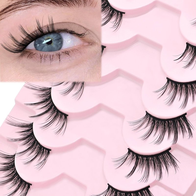 SLSXNL Half Lashes Natural Look Cat Eye Wispy Manga Lashes 10 Pairs Half False Eyelashes