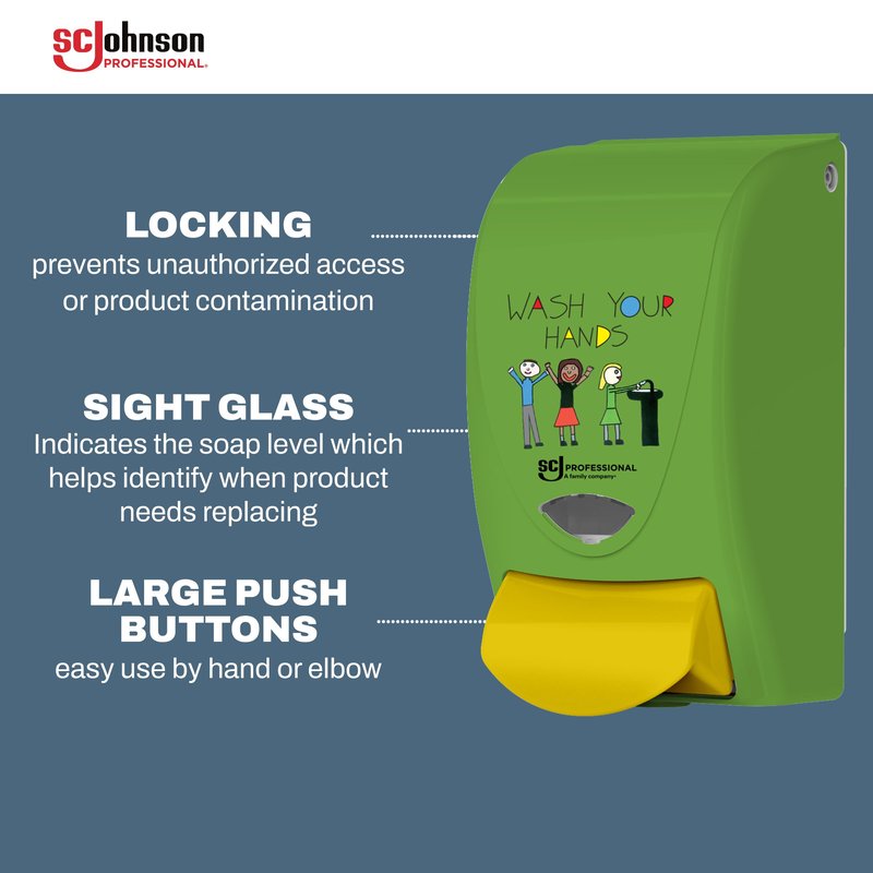 SC Johnson Professional Clear Foam Dispenser and Refill Starter Kit, Kids Wall Mount Soap Dispenser for Hand Soap, 1 Clear Foam Hand Wash, 1 Liter Cartridge, 33.8 fl. oz., for Professional Use Only