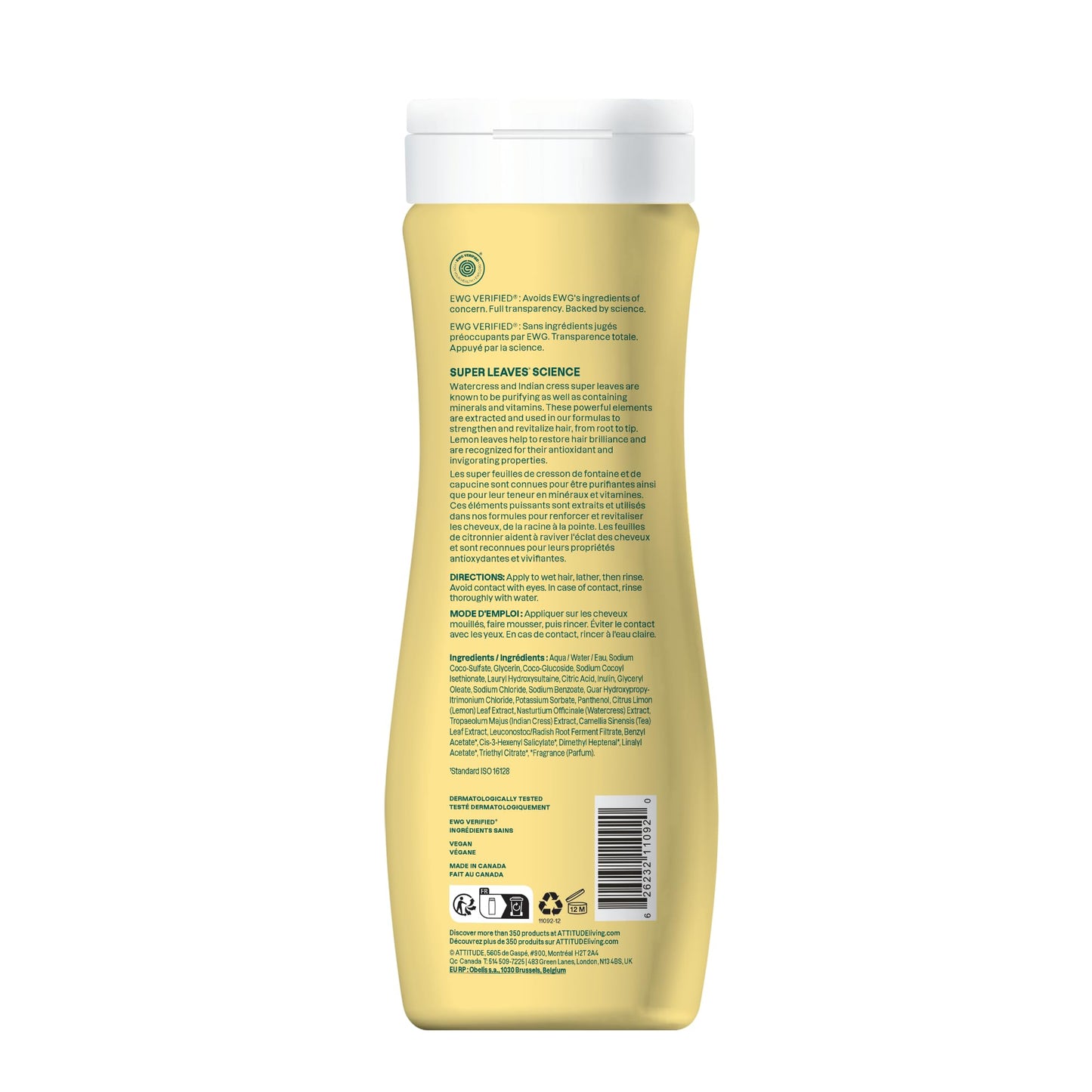 ATTITUDE Clarifying Hair Shampoo, EWG Verified, Restores Shine, Naturally Derived Ingredients, Vegan and Plant Based, Lemon Leaves and White Tea, 16 Fl Oz (Pack of 6)