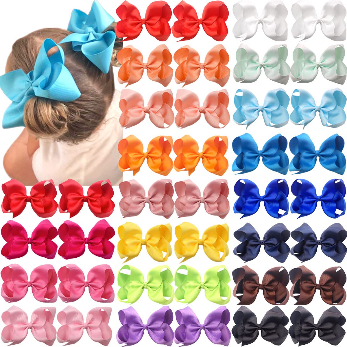 40Pcs 3 inch Hair Bows for Girls Grosgrain Ribbon Toddler Back to School Hair Accessories with Alligator Clips for Baby Girls Kids in Pairs