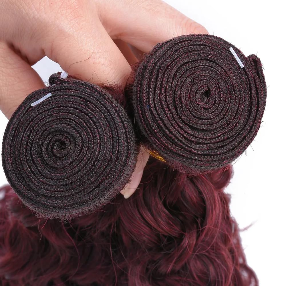 #99J Burgundy Bundles Human Hair Deep Wave Bundles 14 16 18 Inch Win Red Deep Wave Bundle Human Hair Extensions Double Weft Unprocessed Brazilian Virgin Hair 3 Bundle 50 Grams Per Bundle For Woman