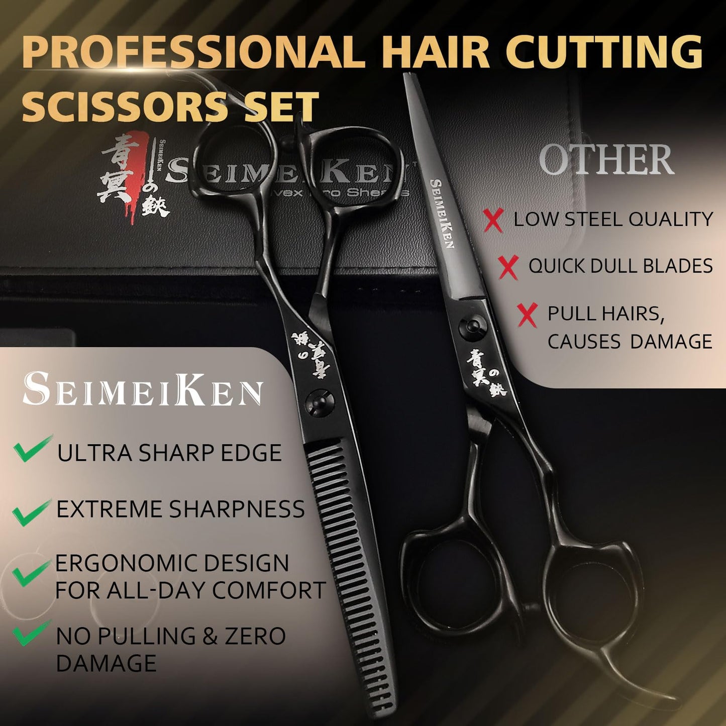 Professional Hair Scissors, 6" Japanese 440C Hair Cutting & Thinning Shears
