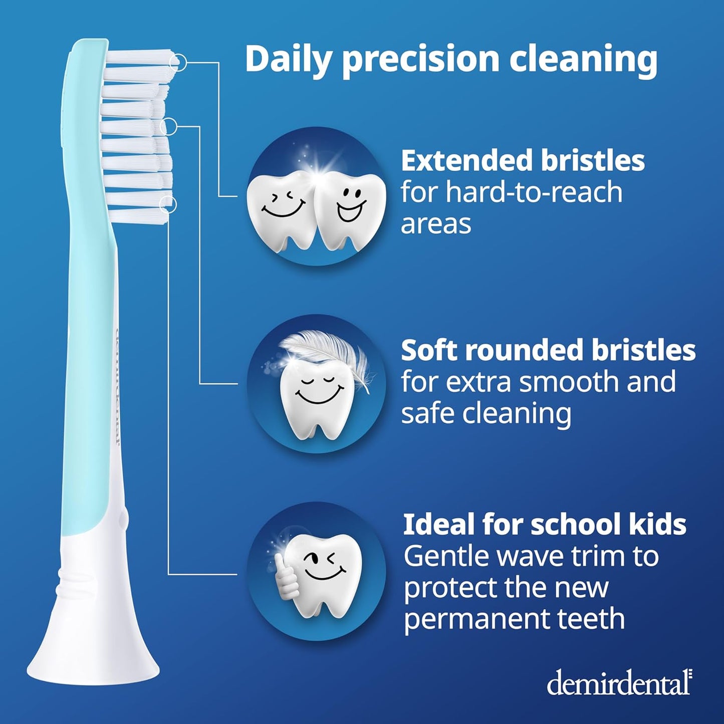 Kids Toothbrush Heads Compatible with Philips Sonicare - Sensitive Replacement Brush Heads for Ages 7-10 | Turquoise - 8 Pack