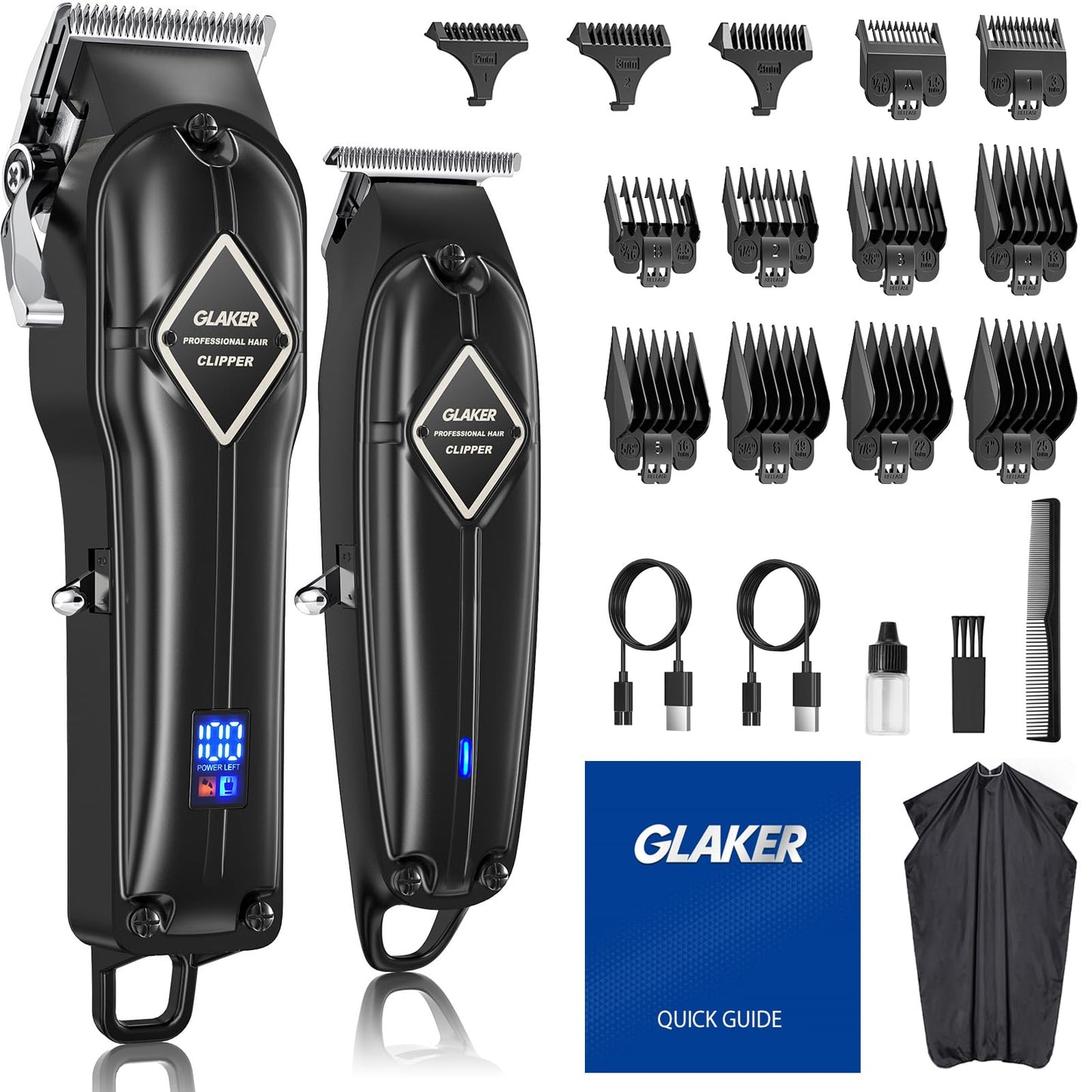 GLAKER Hair Clippers for Men Professional - Cordless Clippers and Trimmers Set, Complete Barber Kit for Hair Trimming & Beard Grooming, Mens Haircutting Kits for Blending & Fade Cuts (Green)