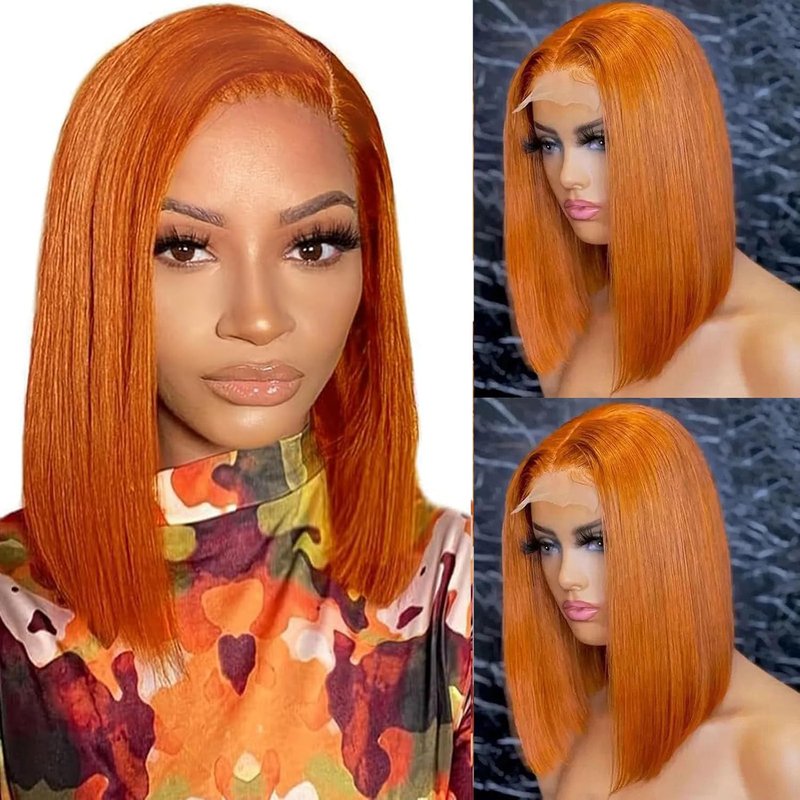 Ginger Orange Lace Front Wig - Human Hair 13x4 Pre-Plucked Bob | 150 Density, Glueless Style for Black Women