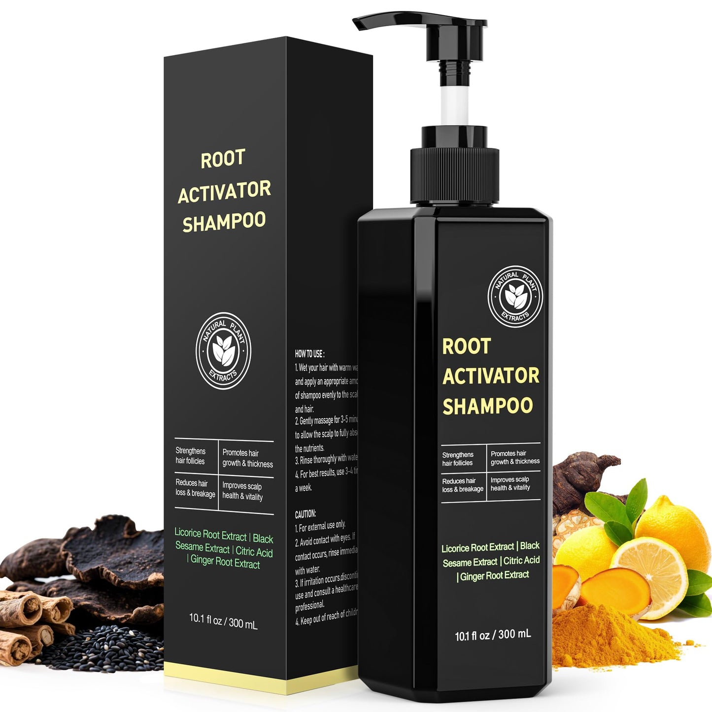 Root Activator Shampoo for Hair Growth - Natural Formula DHT Blocker with Fo-Ti Root and Ginger to Strengthen Follicles, Shampoo for Man & Women to Thinning and Lost Hair