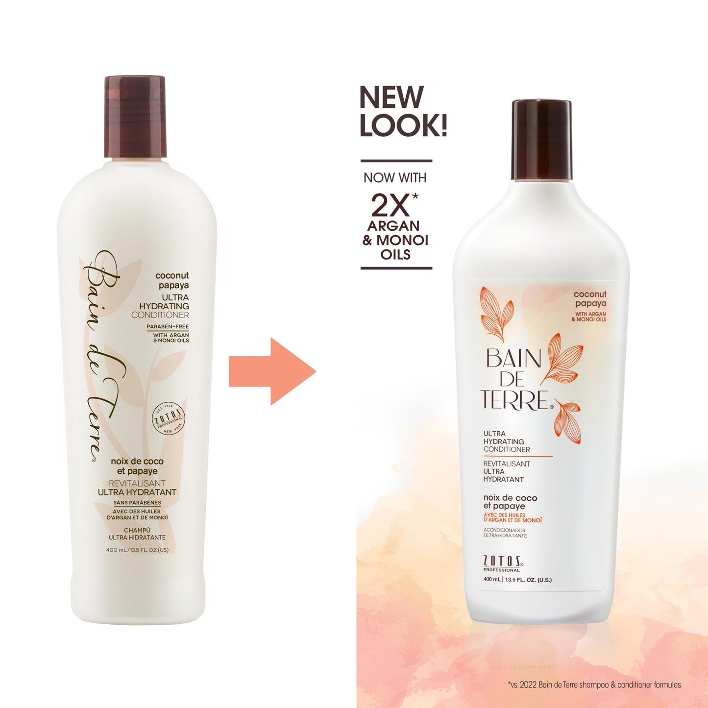Bain de Terre Coconut Papaya Ultra Hydrating Conditioner, Moisture Quench for Dry, Damaged Hair, with Argan & Monoi Oils, Paraben-Free, Color-Safe, Vegan, 13.5 Fl Oz
