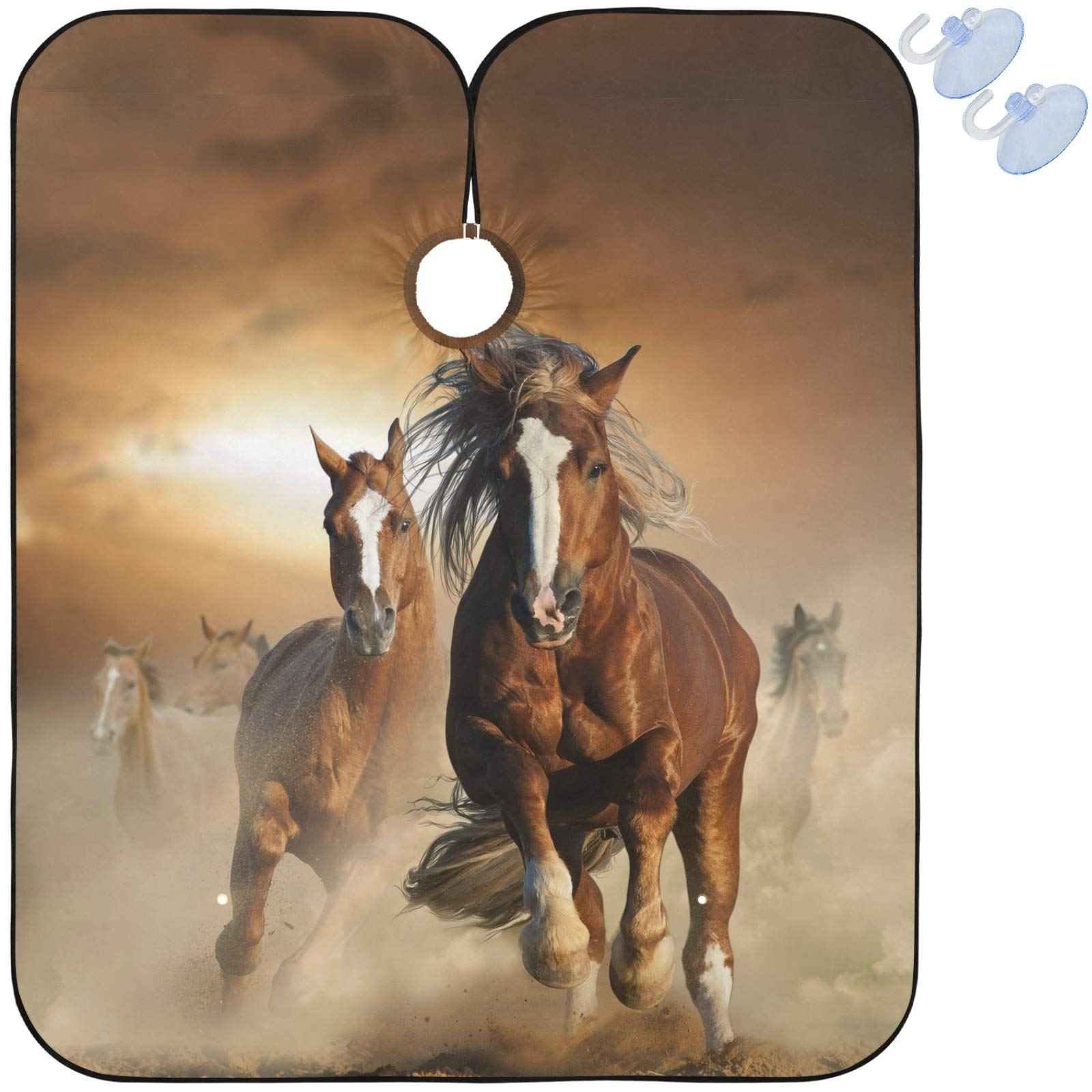 visesunny Barber Cape Retro Wild Chestnut Horse Polyester Hair Cutting Salon Cape Apron Anti-Static Haircut Water-Resistant Shaving Cloth Beard Shaving Bib Hairdressing Cape