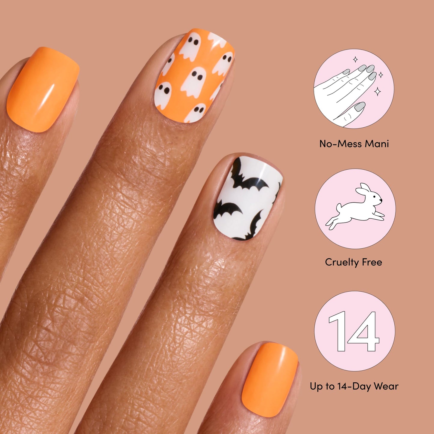 Dashing Diva Gloss Nail Strips - Orange You Scared - UV Free, Chip Resistant, Long Lasting Gel Nail Stickers - 3-Piece Halloween Glow-In-The-Dark Manicure Set - Contains 32 Wraps, 1 Prep Pad, 1 File