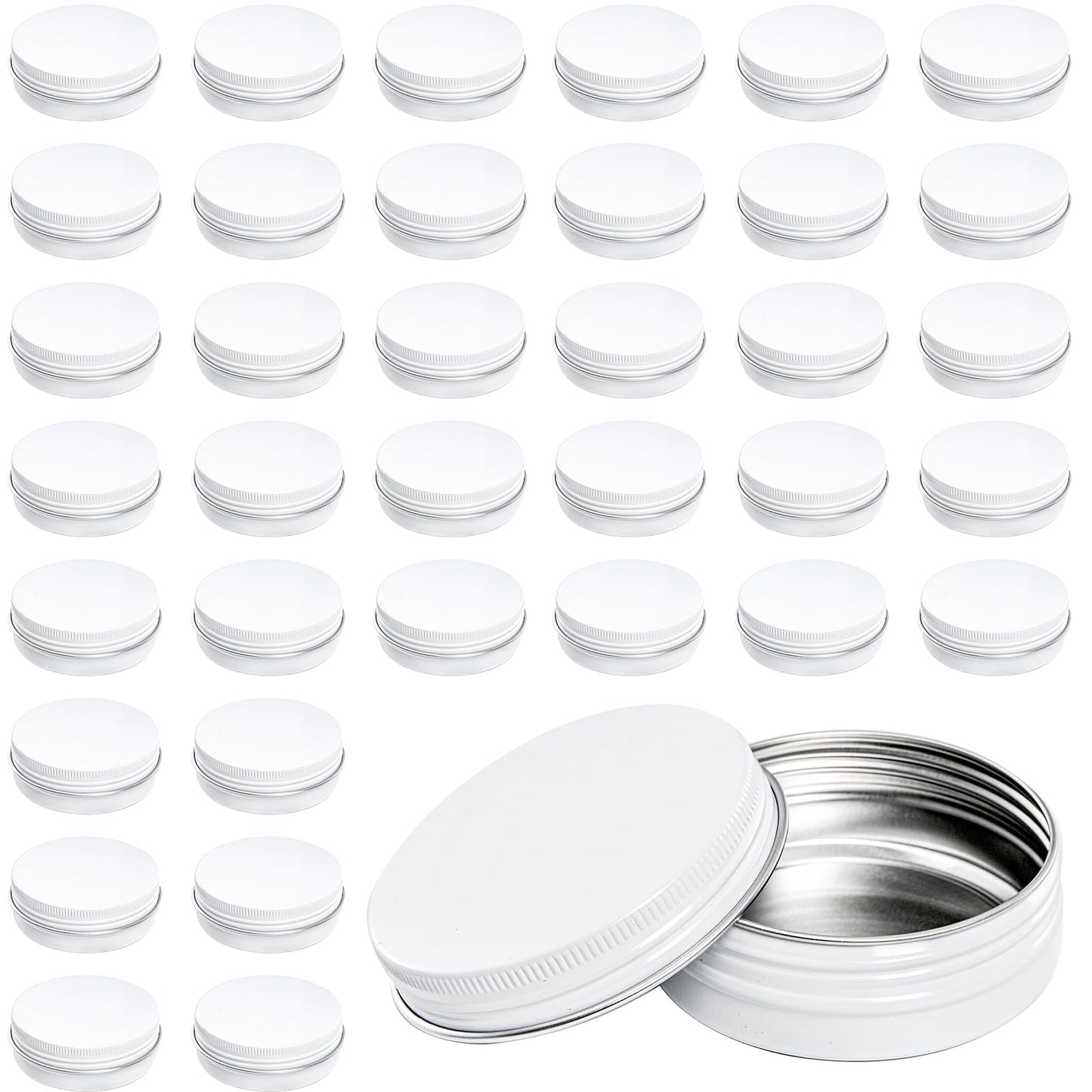 Foraineam 48 Pack 2 oz White Lip Balm Tin Cans, Aluminum Round Cosmetic Sample Containers with Screw Lid, Storage Travel Tin Jars Metal Empty Tins for Salve, Cream, Spices or Candles