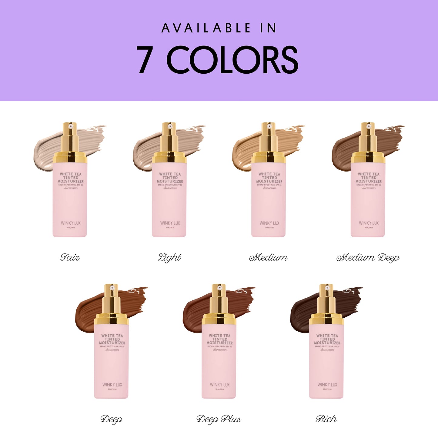 Winky Lux White Tea Tinted Moisturizer SPF 30 - Buildable Coverage with Facial SPF, Lightweight Sunscreen for Face, Naturally Radiant Finish, Long Lasting Coverage with Vitamin E, Deep