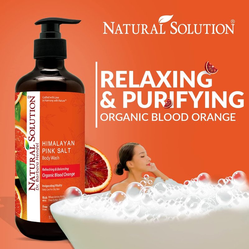 Natural Solution Body Wash - Revitalizing Organic Blood Orange & Himalayan Pink Salt | 17 fl oz, Pack of 4