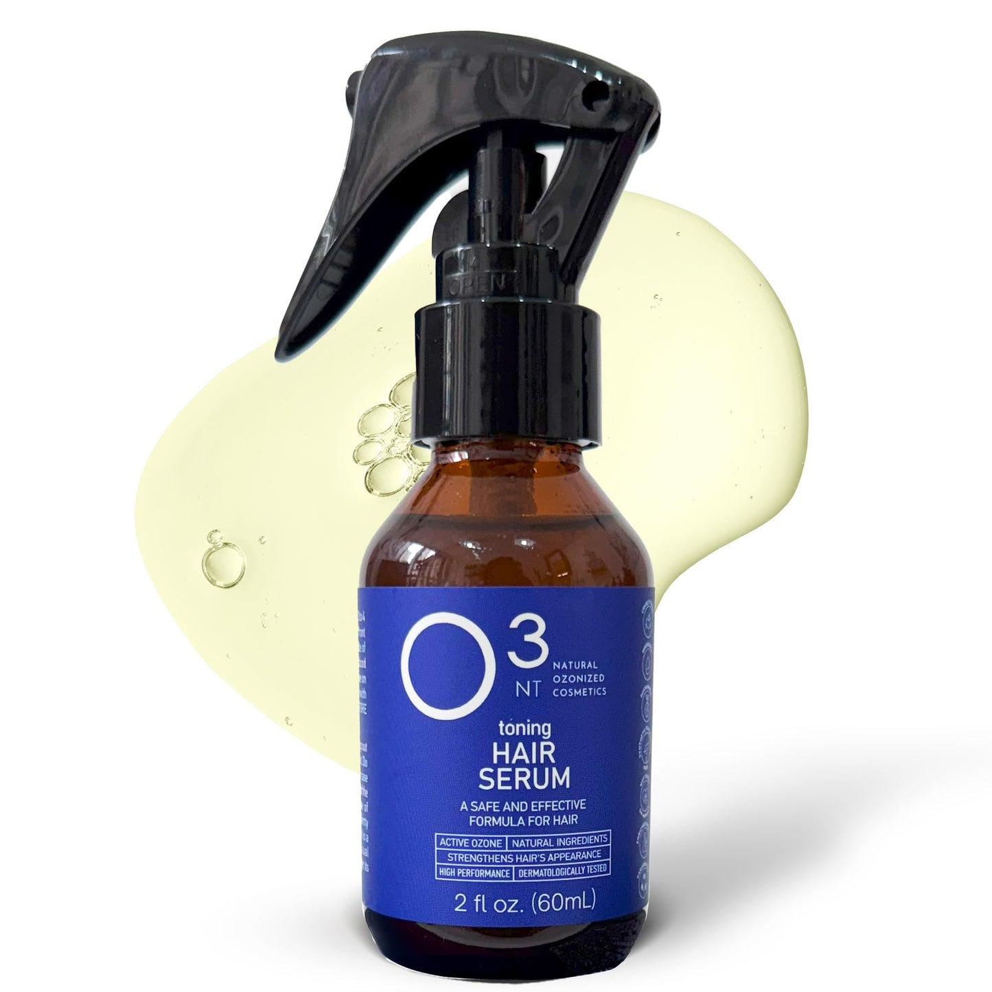 O3NT Toning Hair Serum - Active Ozone & Natural Ingredients - Shedding Reduction - Dermatologically Tested - 2.03 Fl Oz