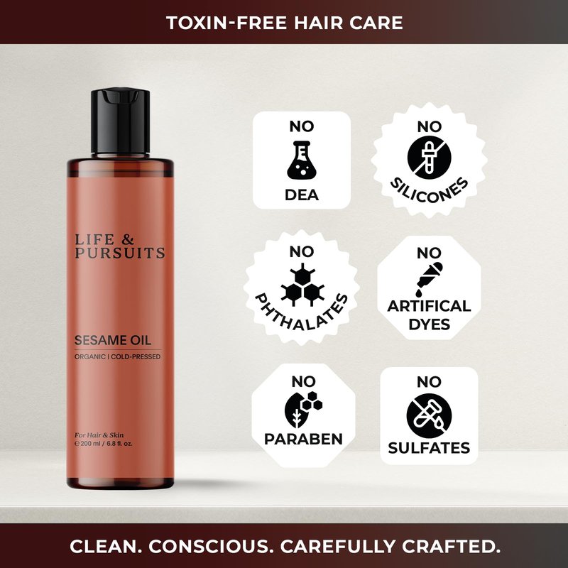 Life & Pursuits Cold-Pressed Sesame Oil Combo (6.76 fl oz) - Unrefined Moisturizer for Healthy Hair and Smooth Skin