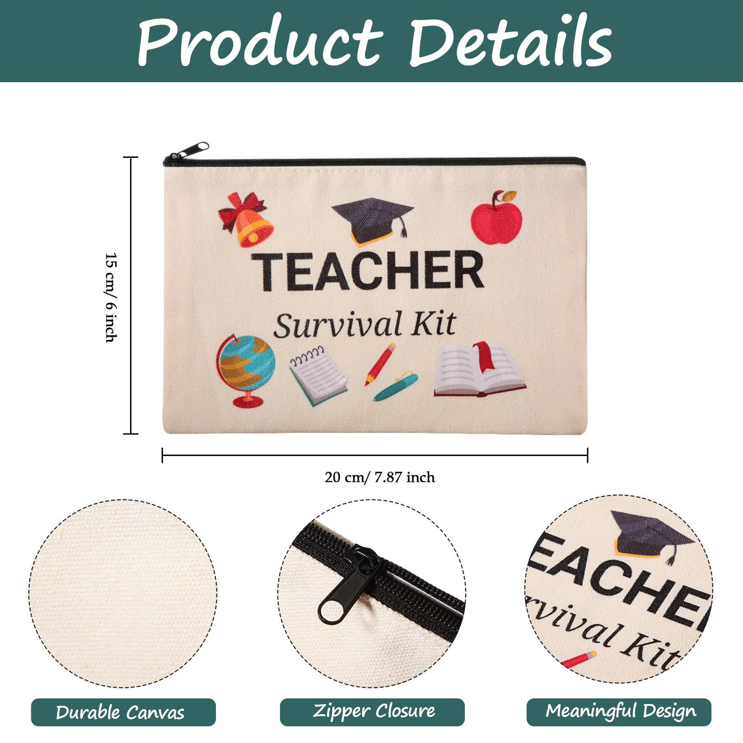 Weewooday 20 Pieces Teacher Appreciation Gifts Back to School Cosmetic Bags Teacher Canvas Makeup Bags Toiletry Case Pencil Bag with Zipper Stationery Case Bag for Teachers Appreciation Gifts