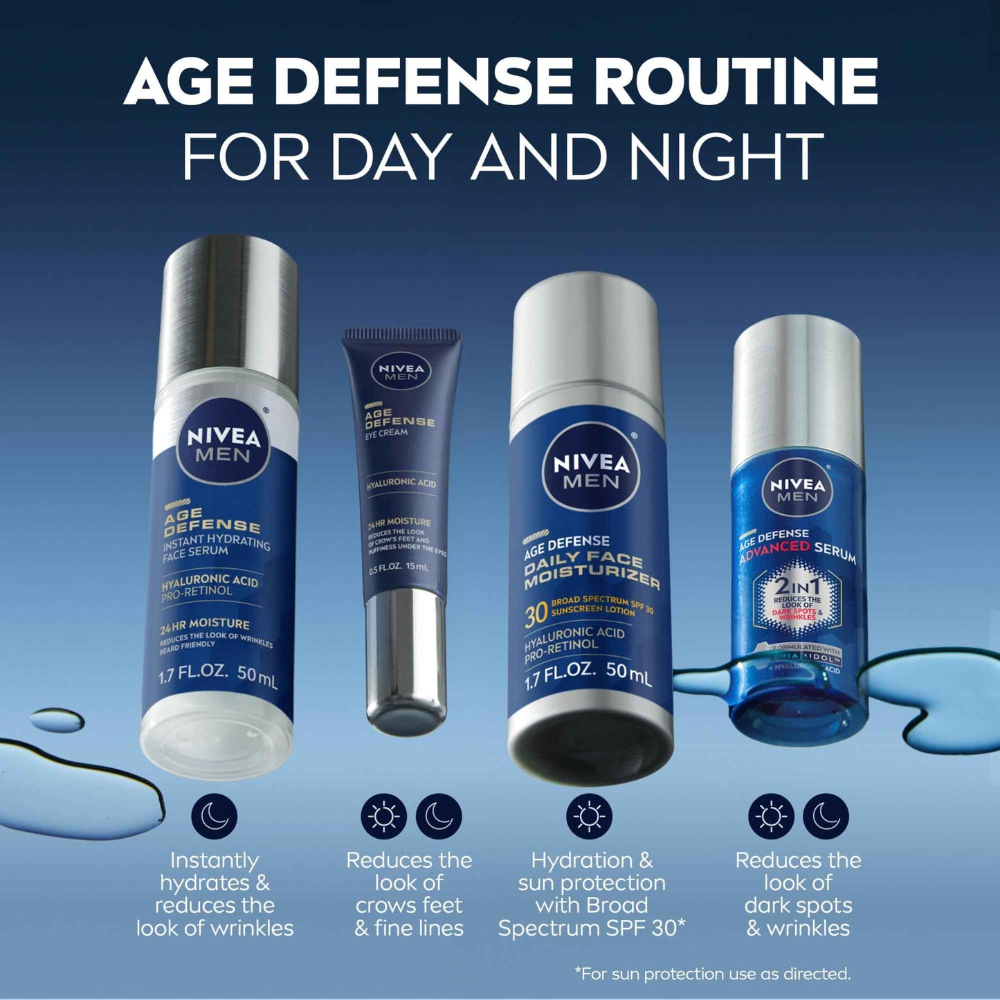 NIVEA MEN Age Defense Advanced Face Serum for Dark Spots with Thiamidol (TM) + Hyaluronic Acid, Fast-Absorbing Face Serum for Men Helps Reduce Look of Dark Spots, Fine Lines & Wrinkles, 1 Fl Oz Bottle