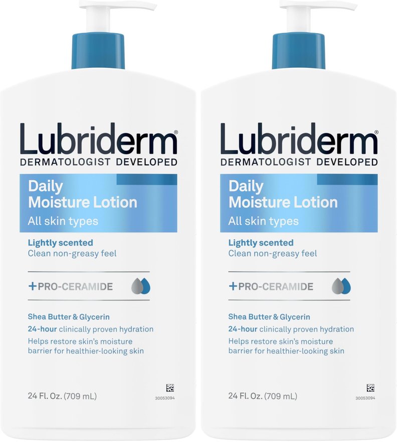 Lubriderm Daily Moisture Lotion+Pro-Ceramide, Shea Butter & Glycerin,Hydrating Face, Hand & Body Lotion, 24hour Moisturizer for Dry Skin, Paraben & Dye Free, Scented, Non-Greasy, 24 FL OZ (Pack of 2)