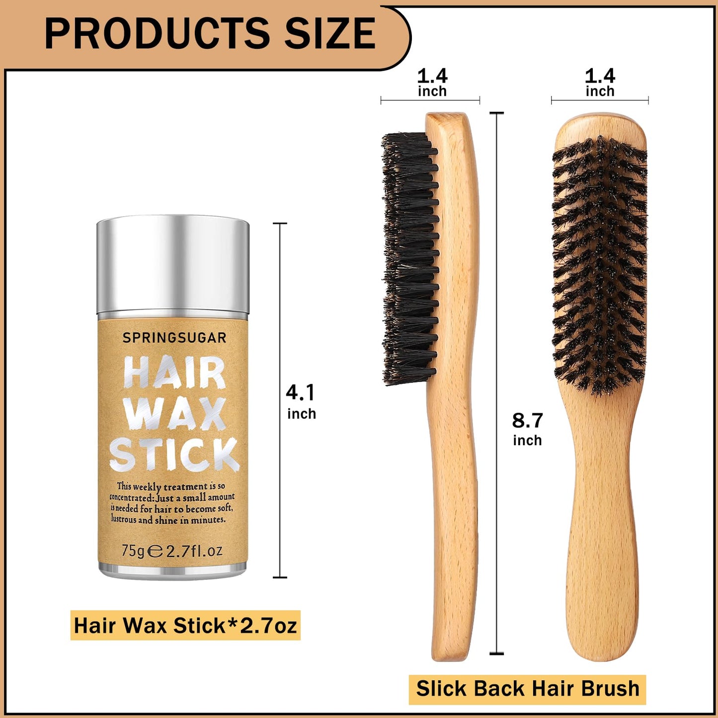 Slick Back Hair Brush & Hair Wax Stick Set for Slick Back – Boar Bristle Hair Brush for Sleek, Control, Flyaways & Baby Hairs – Slick Back Brush for Women, Dancer, Cheer