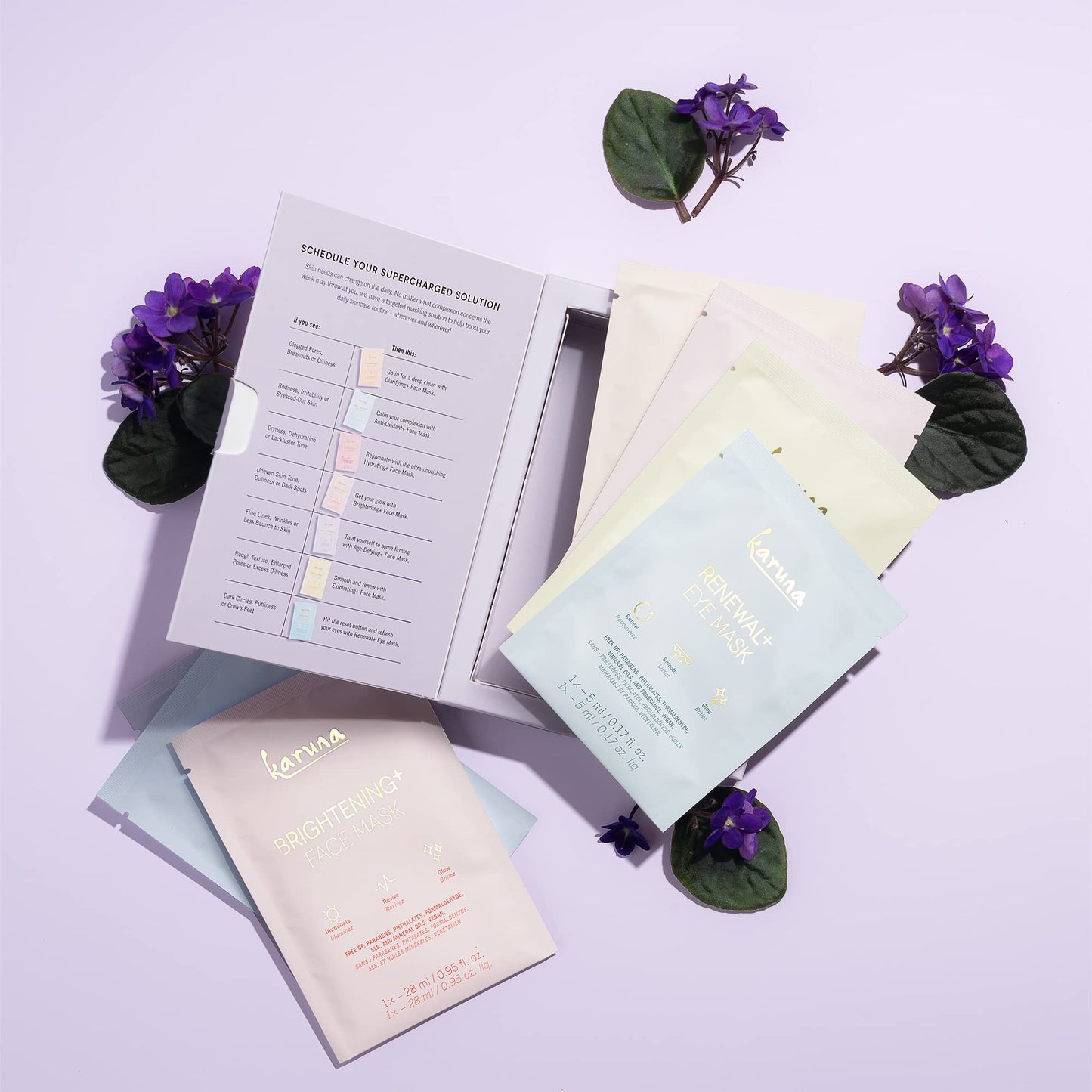 Karuna Skin - Face for All Eye & Face Mask Sets,Complete Eye & Sheet Masks Skincare Bundle, 6 Face Masks(Clarifying+,Hydrating+,Brightening+,Age-Defying+ & Anti-Oxidant+) & 1 Renewal+ Eye Sheet Mask