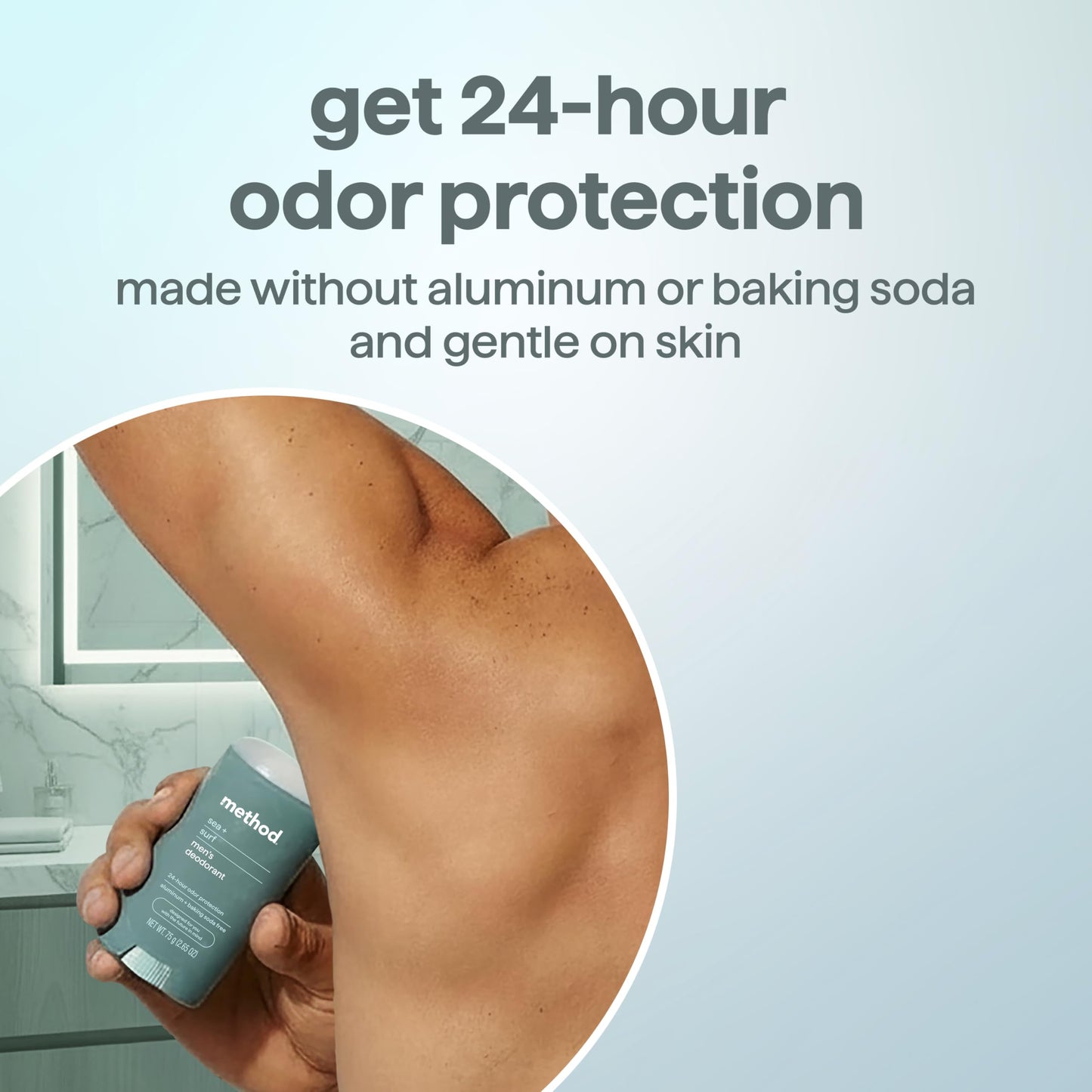 Method Men's Deodorant Stick, Sea + Surf - 24-Hour Odor Protection, Aluminum & Baking Soda Free, for Sensitive Skin, Leaves No Residue, 2.65 oz