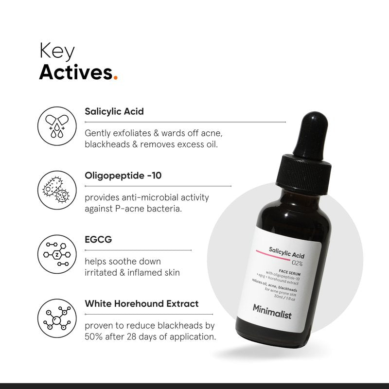 Minimalist Salicylic Acid 2% Face Serum for Acne, Oil Control & Open Pores | BHA Exfoliant for Blemish Prone Skin & Uneven Skin Tone | For Women & Men | 1Fl Oz/30ml
