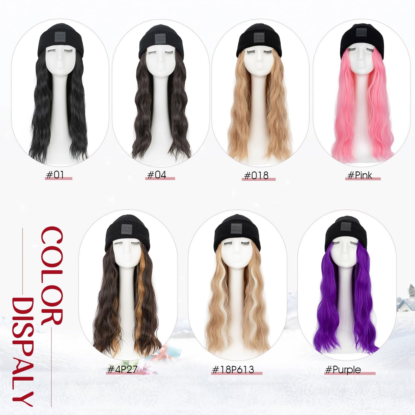 S-noilite Beanie Wig Hair Extensions,11 Inch Short Straight Hair Extensions with Knitted Hat Wigs for Women Winter Medium Brown