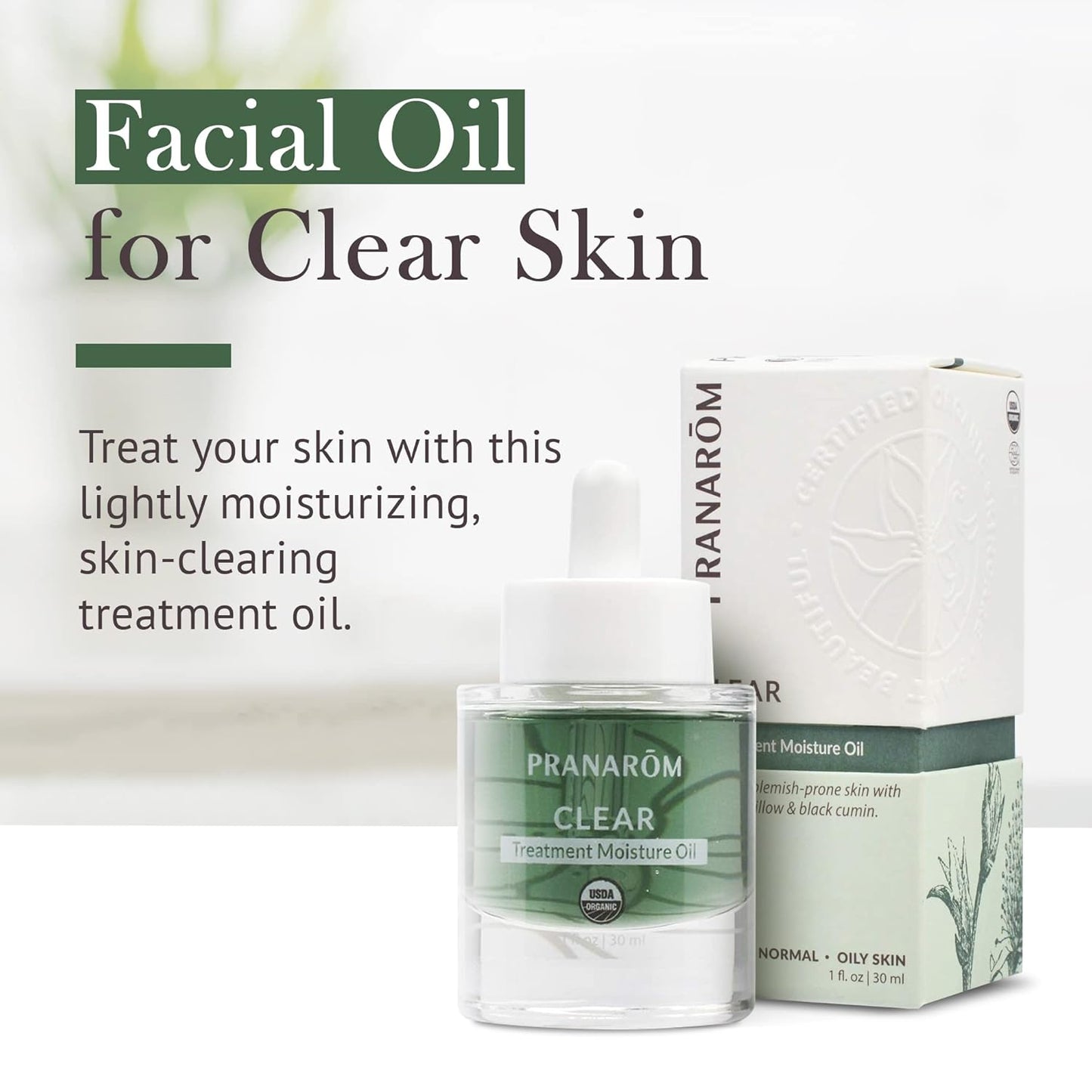 Pranarom Clear Treatment Moisture Oil - Hydrating Facial Oil for Oily & Blemish-Prone Skin | 1oz, Organic Essential Oils