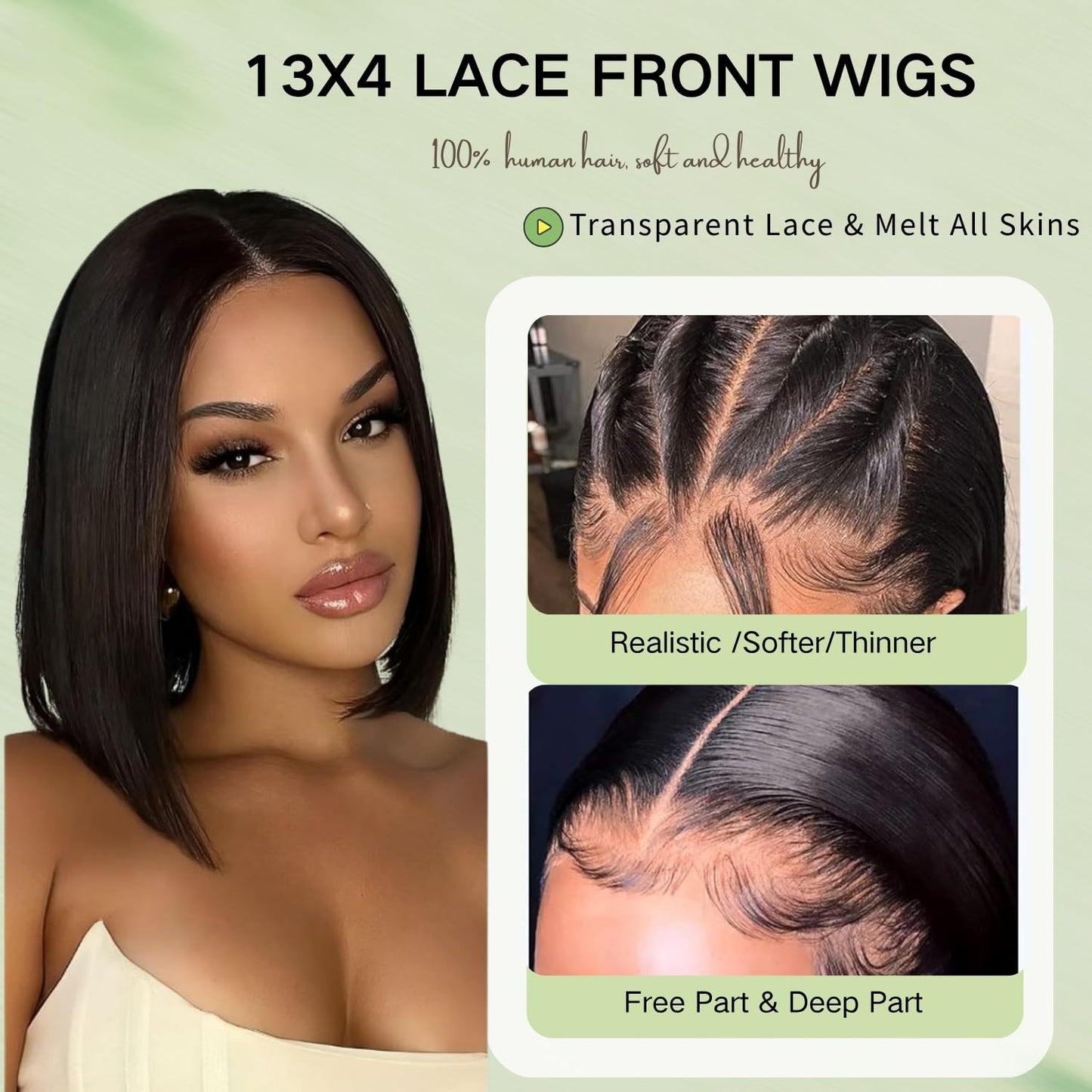 YFOXI Bob Wig Human Hair 13x4 HD Lace Front Wigs Human Hair Pre Plucked Short Straight Bob Lace Frontal Wigs for Black Women Straight Bob Human Hair Wig Glueless Wigs（6 Inch）
