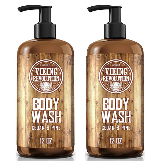 Viking Revolution Men's Body Wash - Cedar and Pine Oil Body Wash for Men - Mens Natural Body Wash with Vitamin E and Oregano Oil - Mens Shower Gel Liquid Soap - Cedar Oil Mens Bodywash (2 Pack, 12oz)