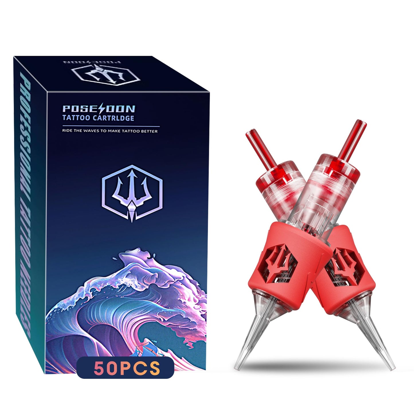 POSEIDON Tattoo Cartridge 1003RL 50Pcs Disposable Needles, #10 Round Liner Tattoo Cartridge Needles, 3 Tight Liner Long Taper - 30/3RLLT