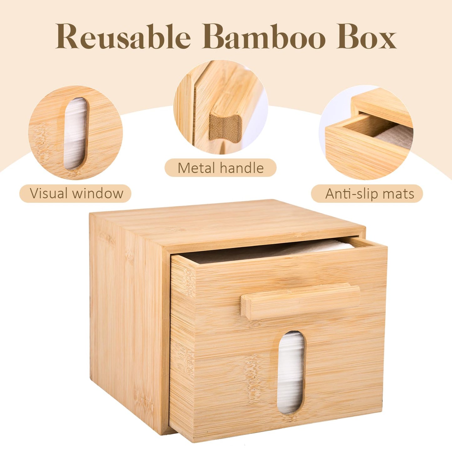 Catekro Bamboo Desk Organizer for Face Towel, Disposable Face Towel Storaged with Luxe Bamboo Box, Bamboo Box Multifunctional Bamboo Storage Box for Facial Towels