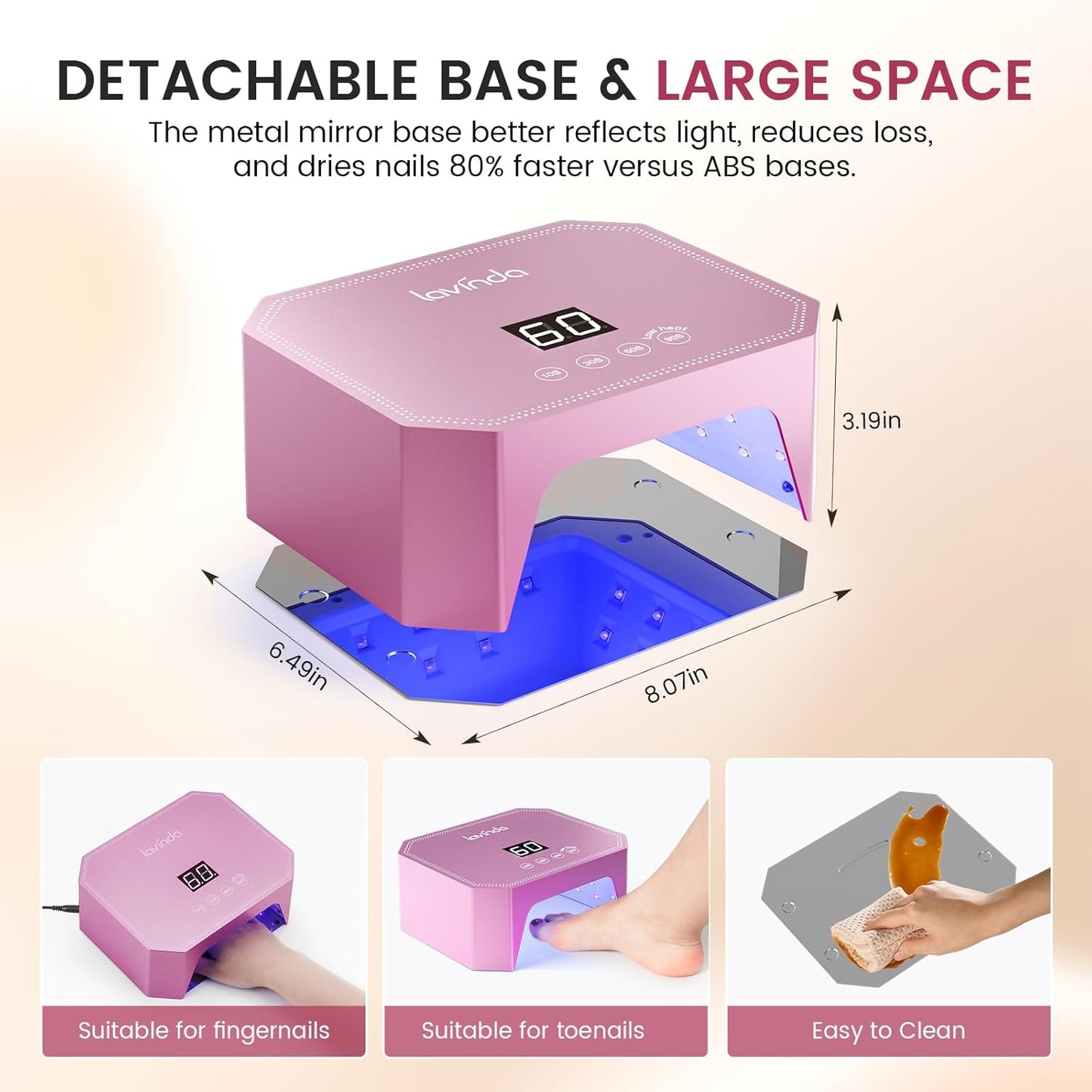 Lavinda 54W UV LED Nail Lamp - Professional Gel Nail Dryer with LCD Display & Auto Sensor | Pink