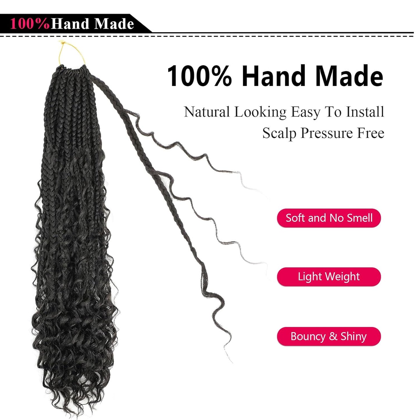 Goddess Box Braids Crochet Hair - 24 Inch Boho Braids With Curly Ends | 8 Packs Synthetic Extensions (1B)