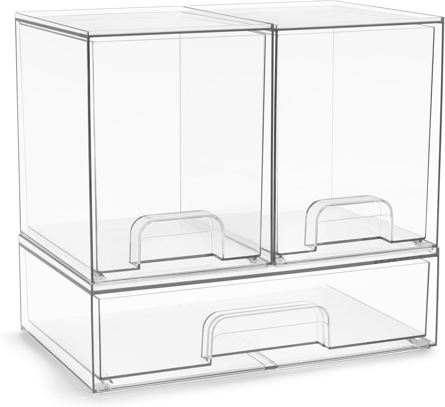 Acrylic Storage Containers - 3 Pack Stackable Bins for Bathroom Organization | Clear Makeup Drawer Organizers (7.6’’ Tall, 12.1’’ Wide)