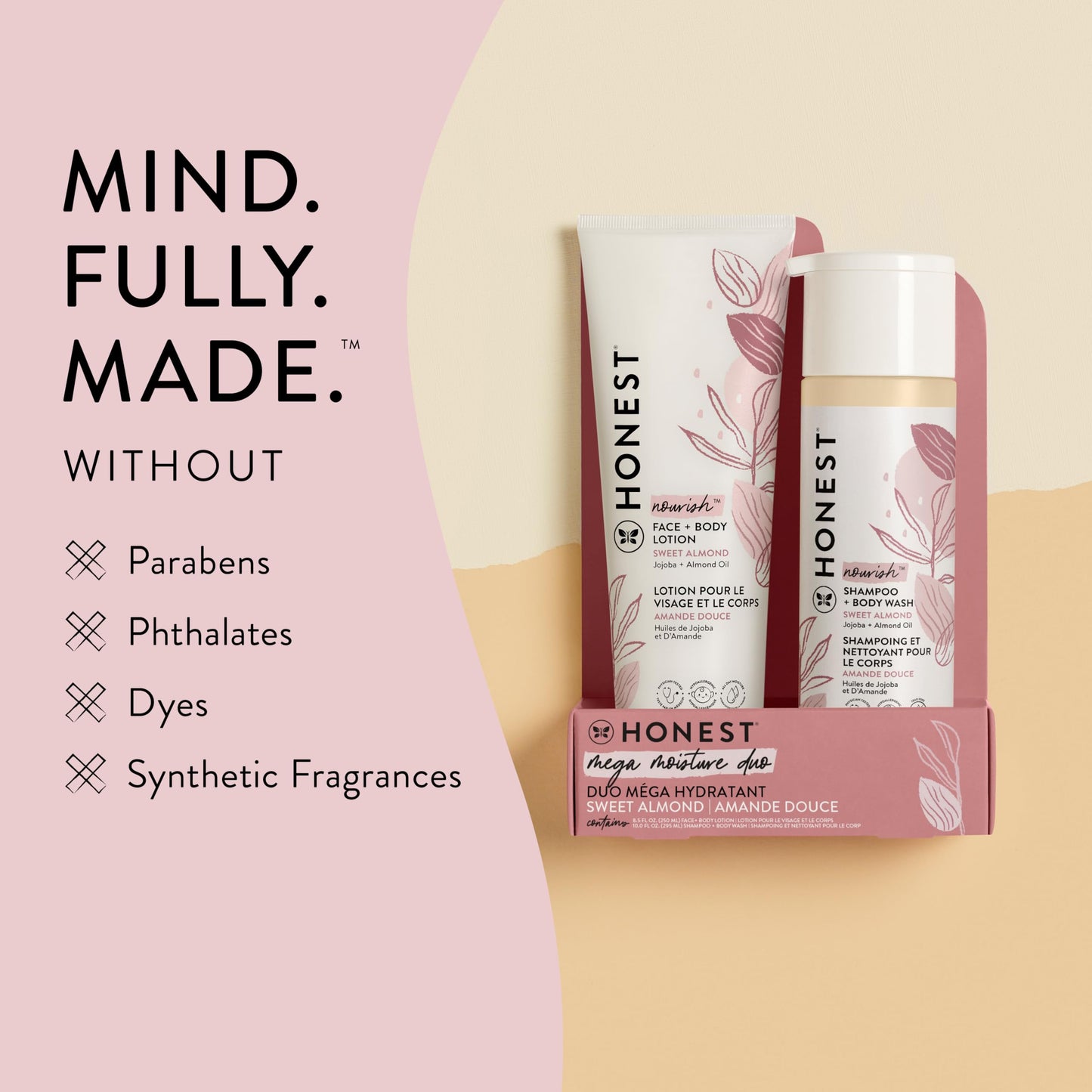 The Honest Company 2-in-1 Cleansing Shampoo and Body Wash Face Lotion Bundle Gentle for Baby Naturally Derived Sweet Almond Nourish 18.5 fl oz