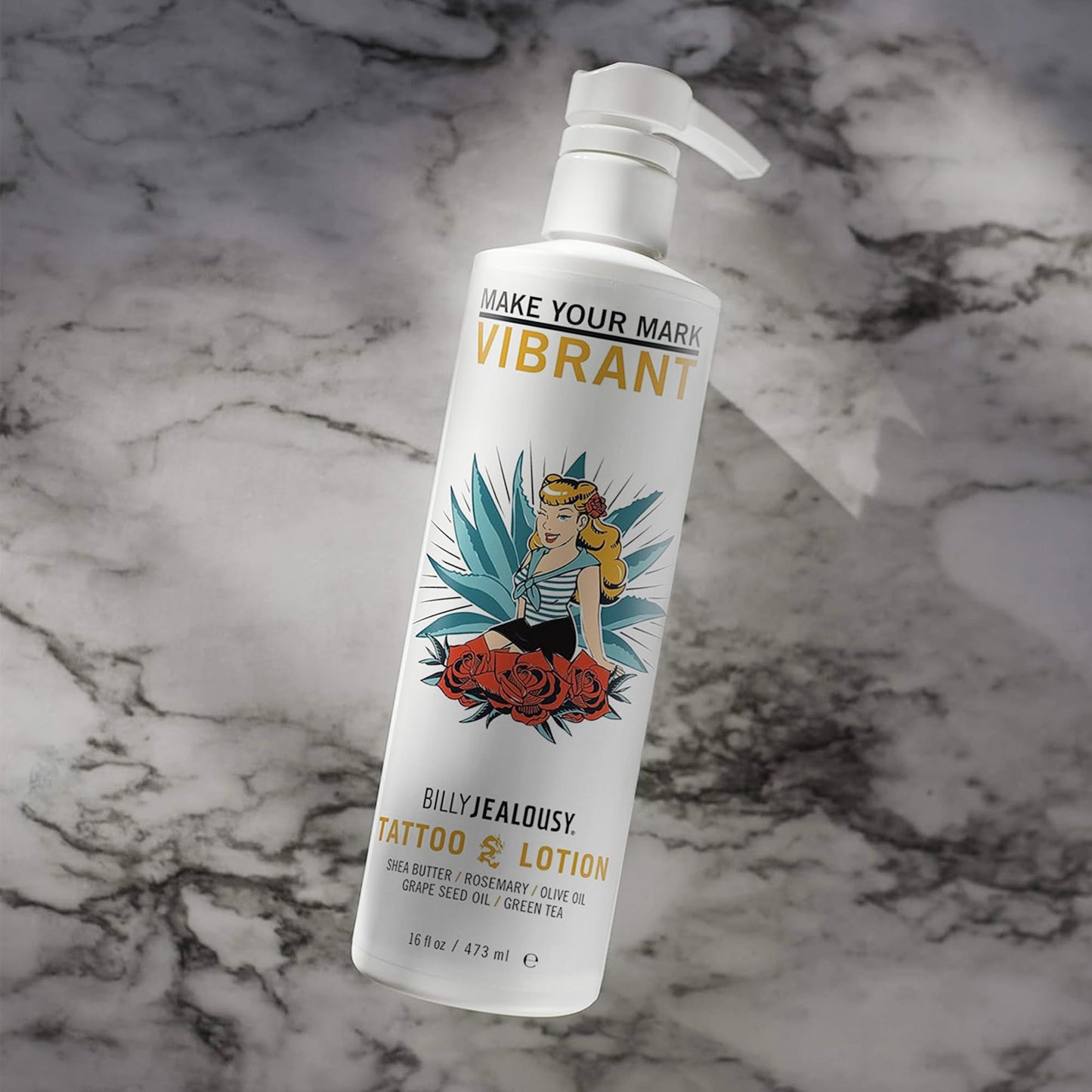 Billy Jealousy Tattoo Lotion for All Skin Types Formulated with Shea Butter, Essential Oils & Green Tea Leaf Extract, Tattoo Aftercare that Nourishes, Brightens & Soothes, 16 Fl Oz