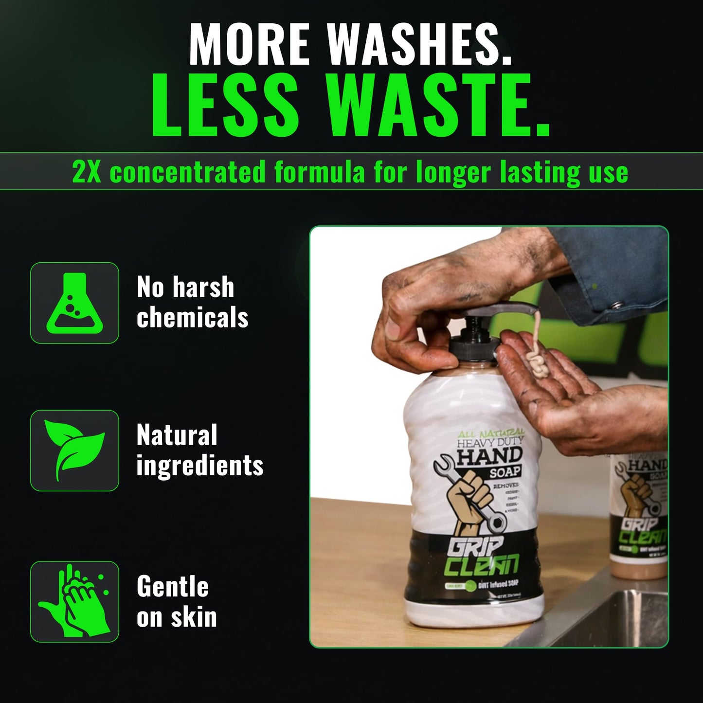 Grip Clean Heavy Duty Hand Cleaner for Mechanics – Natural Pumice & Clay-Infused Technology Removes Grease, Oil & Grime – Moisturizing Liquid Hand Soap for Shop, Garage & Industrial Use – 32oz