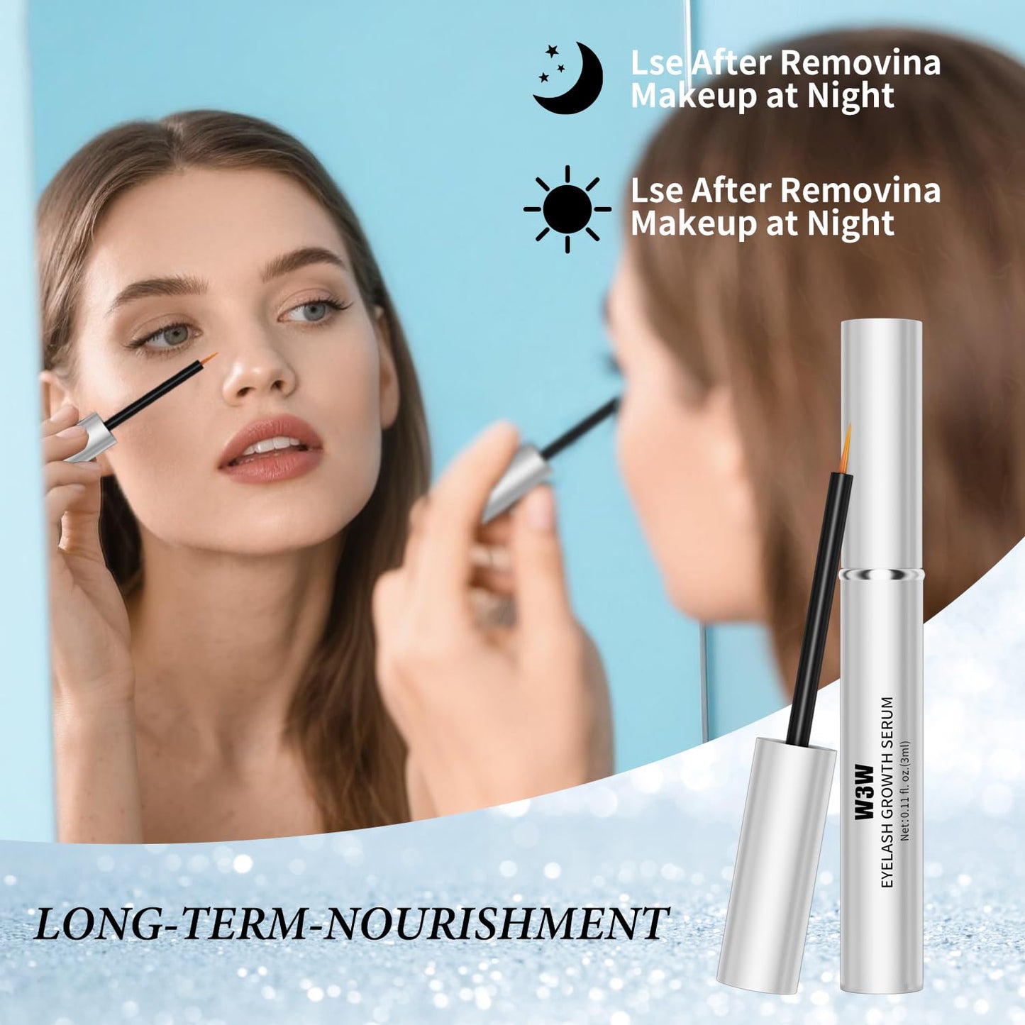 W3W Eyelash Growth Serum for Longer, Thicker Lashes – Lash Enhancer with Natural Peptides & Caffeine, Gentle Lash Conditioner for Women, 3ml