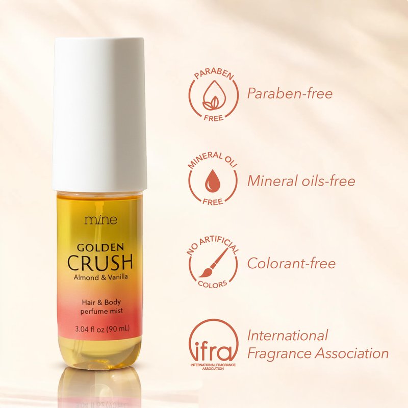 Mine Hair & Body Perfume Mist, Almond Vanilla Scent, Long Lasting Fragrance, Gifts for Women, IFRA Compliant, 3.04 oz